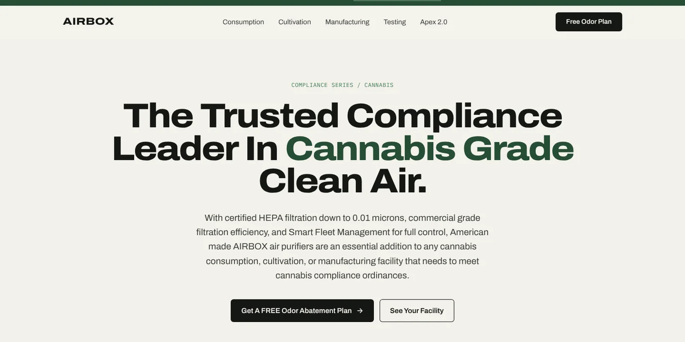 AIRBOX Cannabis Compliance Series landing page