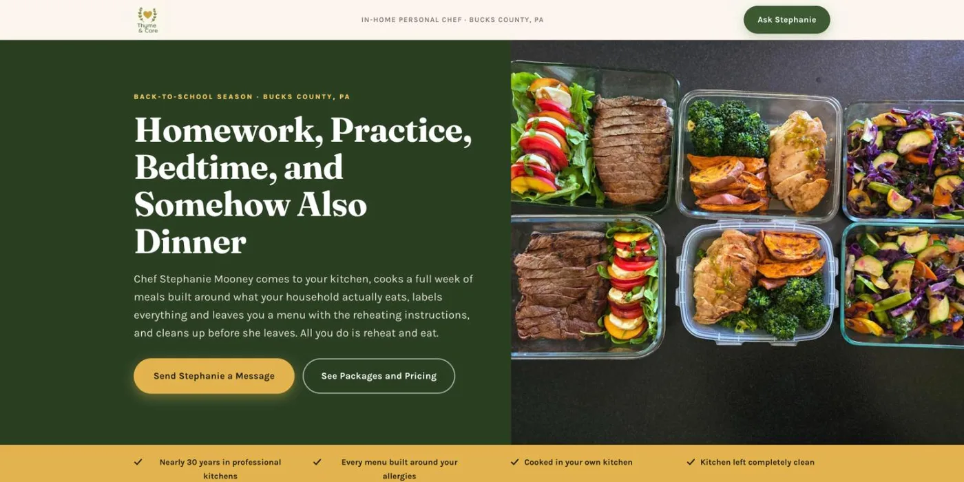 Thyme and Care landing page