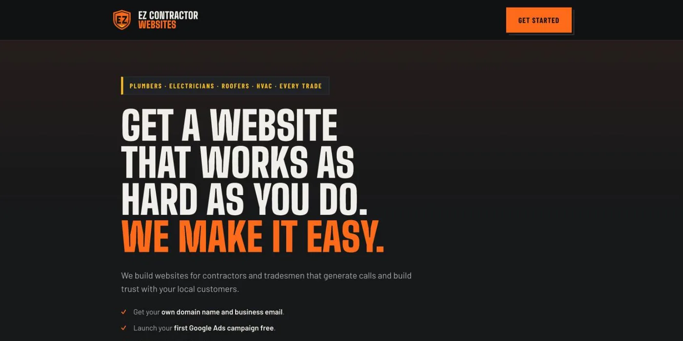 EZ Contractor Websites landing page