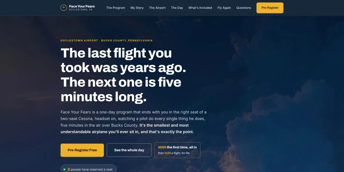 Face Your Fears landing page